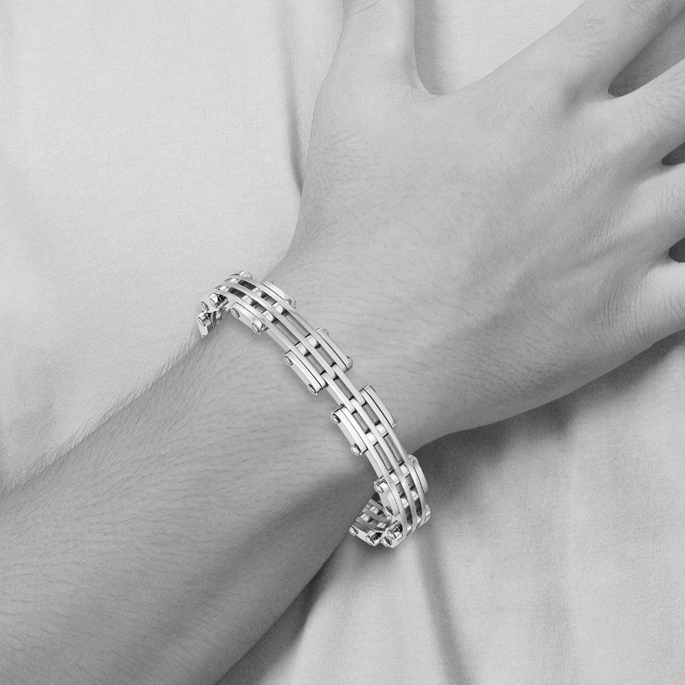 Alternate view of the Men&#39;s Stainless Steel 10mm Polished Link Bracelet, 9 Inch by The Black Bow Jewelry Co.