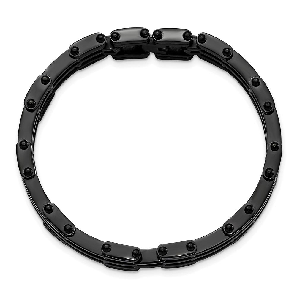 Alternate view of the Mens Black Plated Stainless Steel 10mm Polished Link Bracelet, 8.5 In by The Black Bow Jewelry Co.