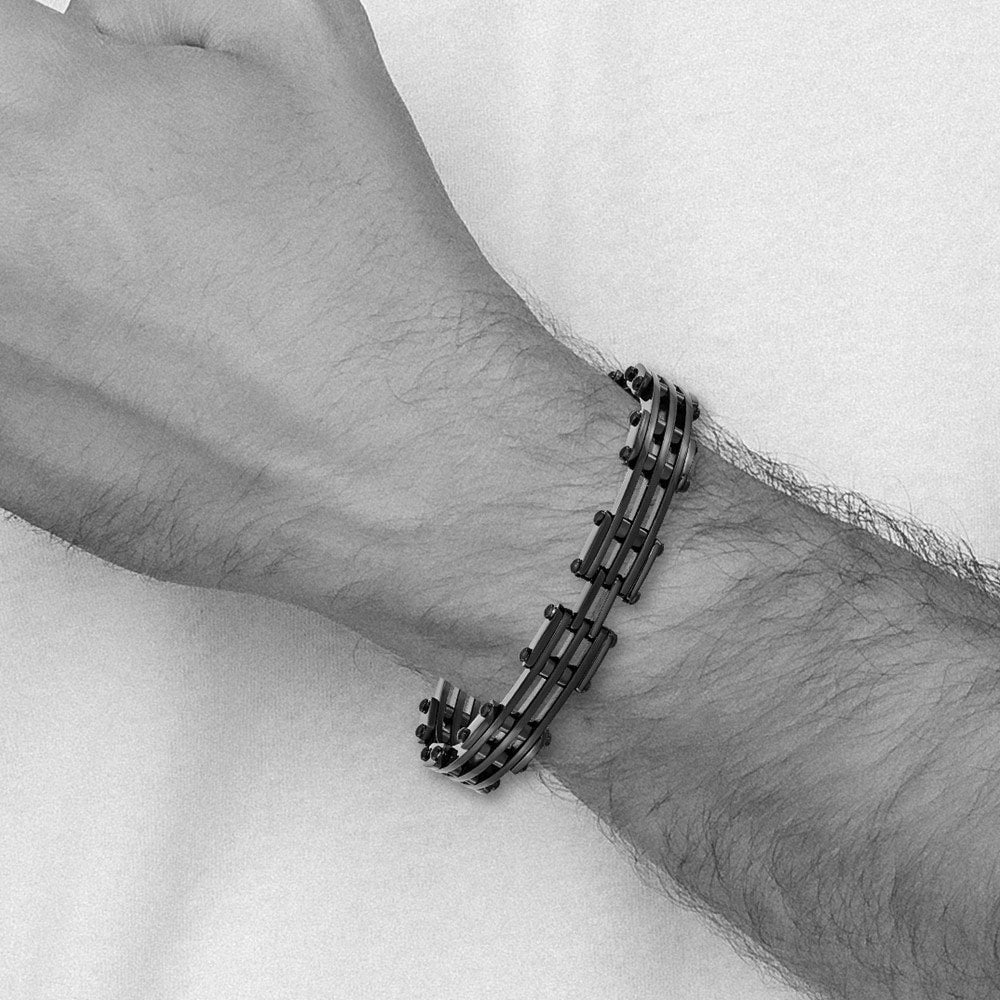 Alternate view of the Mens Black Plated Stainless Steel 10mm Polished Link Bracelet, 8.5 In by The Black Bow Jewelry Co.