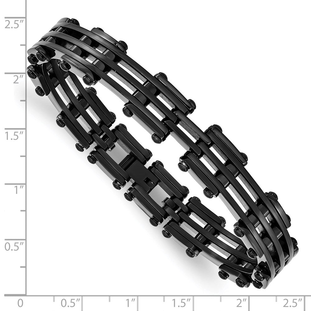 Alternate view of the Mens Black Plated Stainless Steel 10mm Polished Link Bracelet, 8.5 In by The Black Bow Jewelry Co.