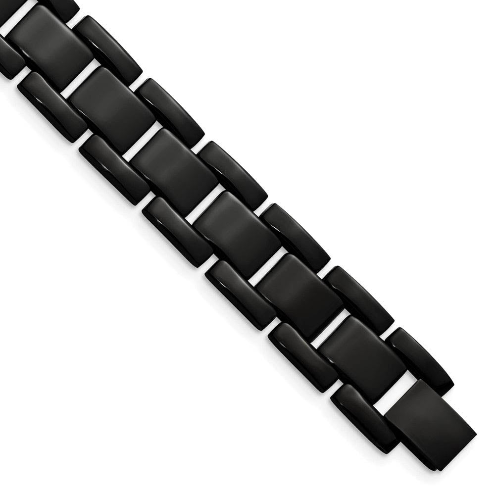 Men's Black Plated Stainless Steel 14mm Link Bracelet, 8.25 Inch, Item B8252 by The Black Bow Jewelry Co.