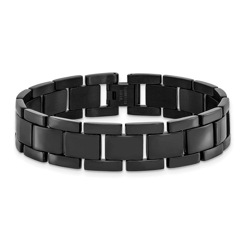 Alternate view of the Men's Black Plated Stainless Steel 14mm Link Bracelet, 8.25 Inch by The Black Bow Jewelry Co.