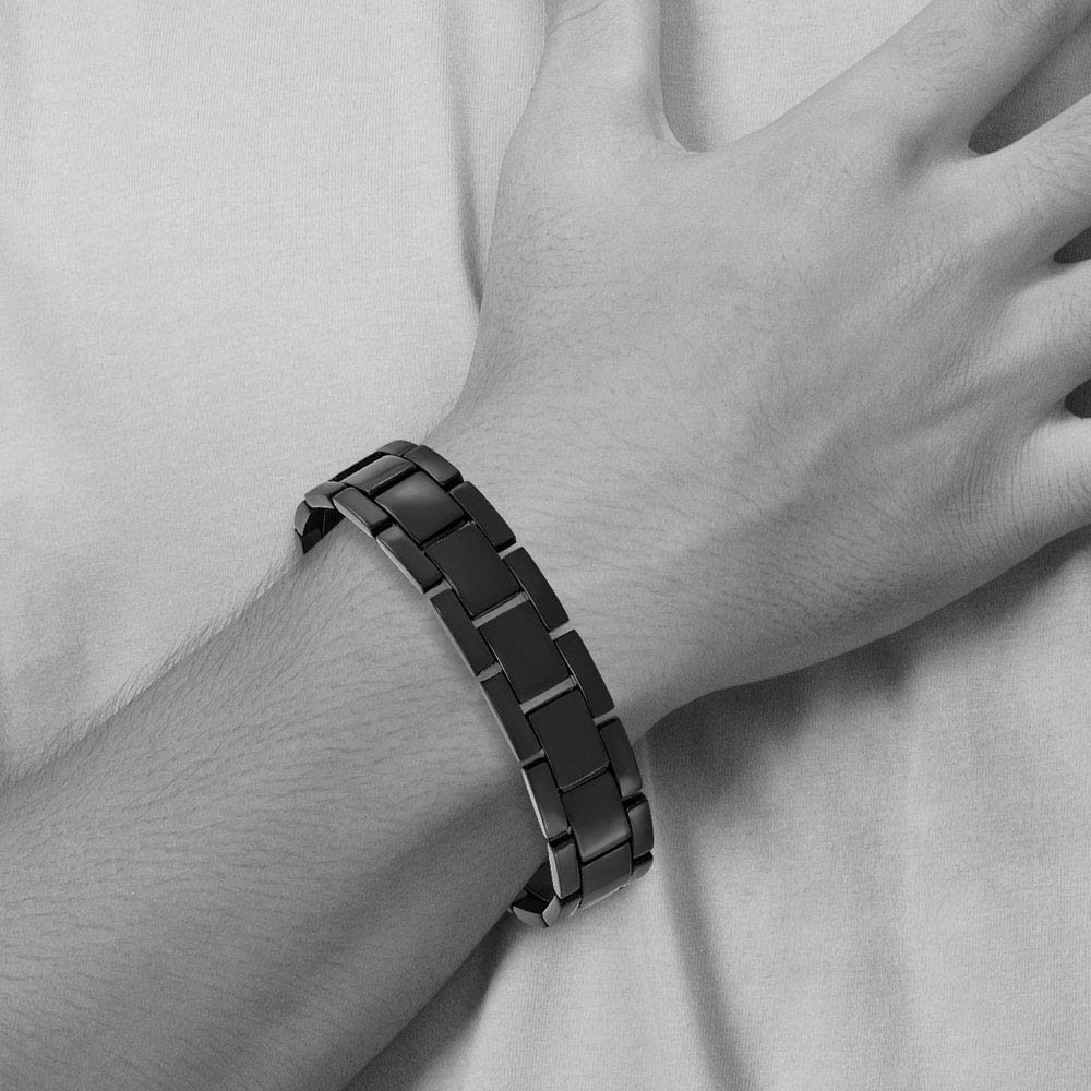 Alternate view of the Men's Black Plated Stainless Steel 14mm Link Bracelet, 8.25 Inch by The Black Bow Jewelry Co.