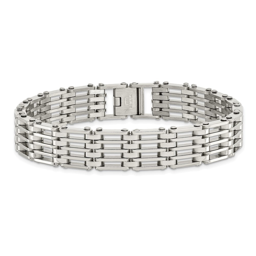 Alternate view of the Men&#39;s 14mm Stainless Steel High Polished Link Bracelet, 8.5 Inch by The Black Bow Jewelry Co.
