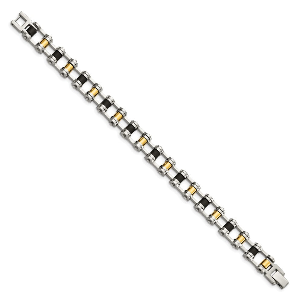 Alternate view of the Men&#39;s Stainless Steel, Gold Tone and Black Rubber Bracelet, 8.75 Inch by The Black Bow Jewelry Co.