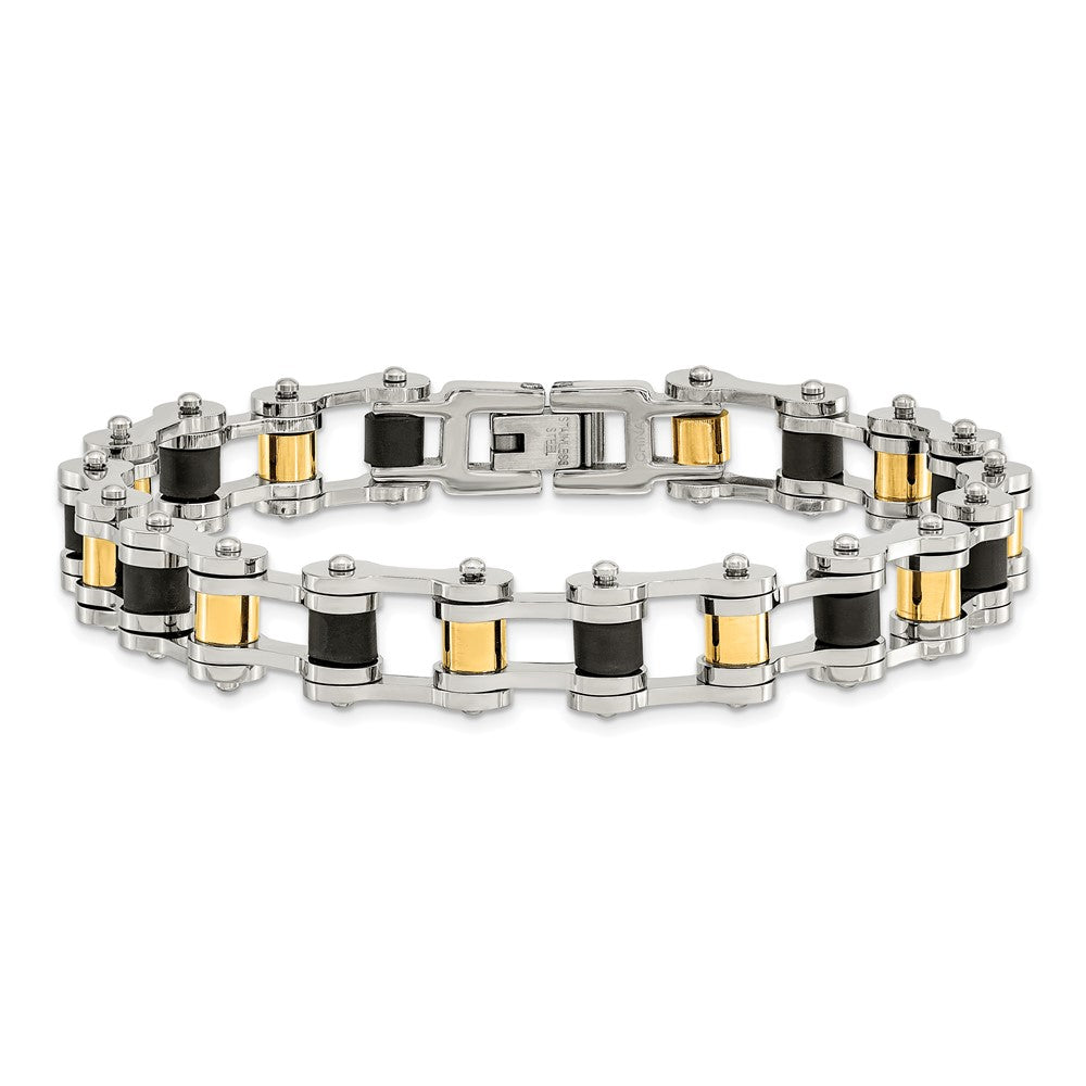 Alternate view of the Men&#39;s Stainless Steel, Gold Tone and Black Rubber Bracelet, 8.75 Inch by The Black Bow Jewelry Co.