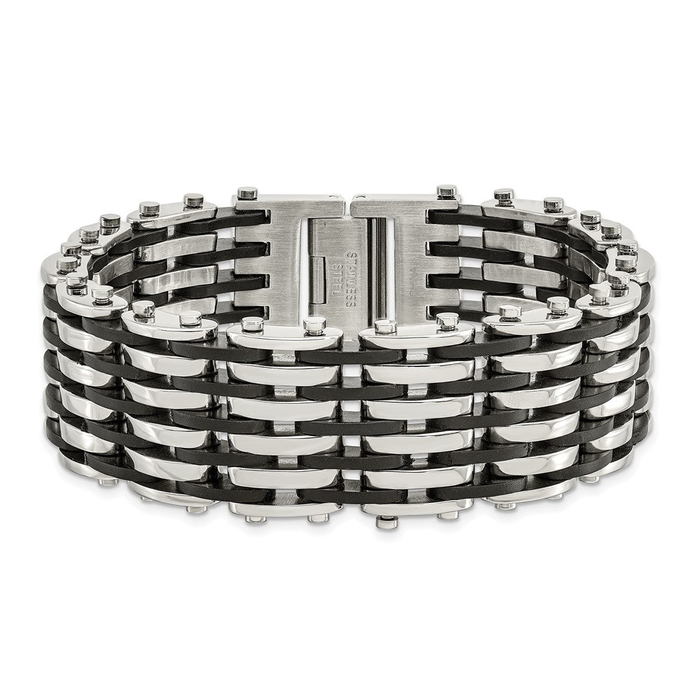 Alternate view of the Men&#39;s 24mm Stainless Steel and Black Rubber Bracelet, 8.75 Inch by The Black Bow Jewelry Co.