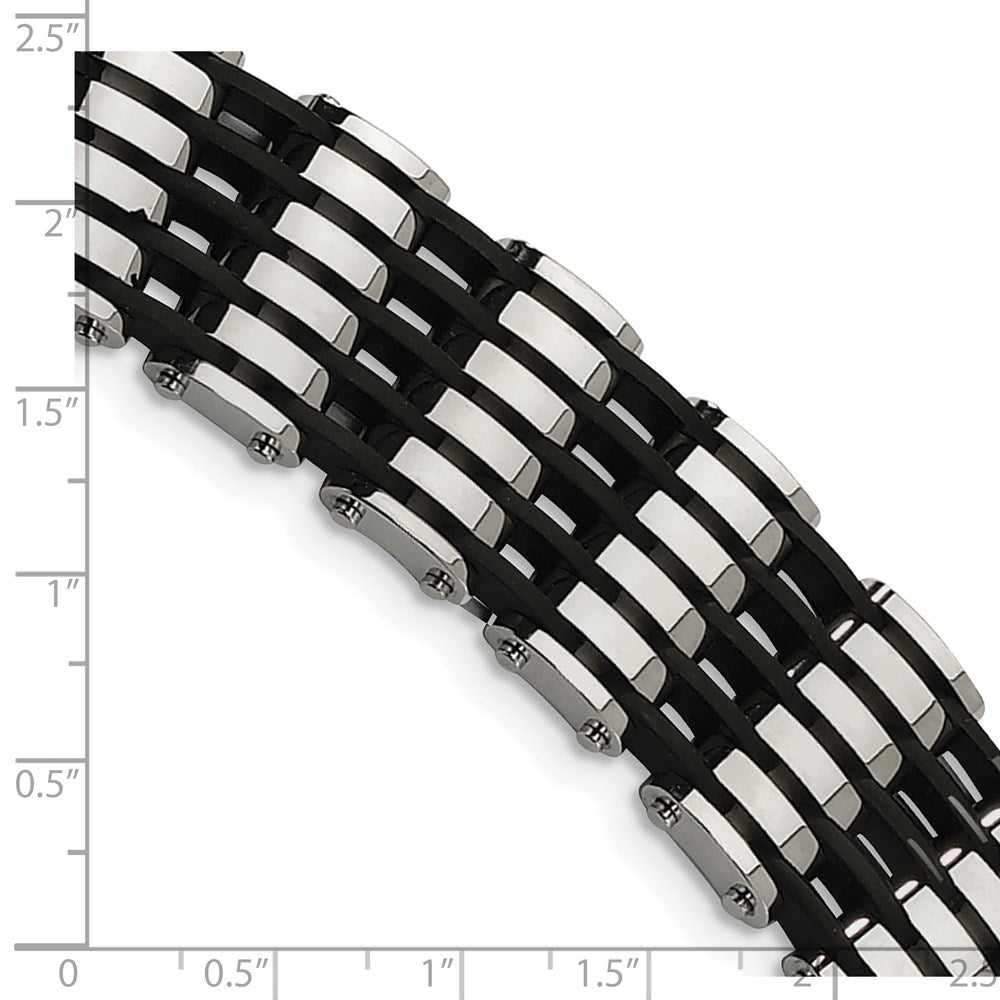 Alternate view of the Men&#39;s 24mm Stainless Steel and Black Rubber Bracelet, 8.75 Inch by The Black Bow Jewelry Co.