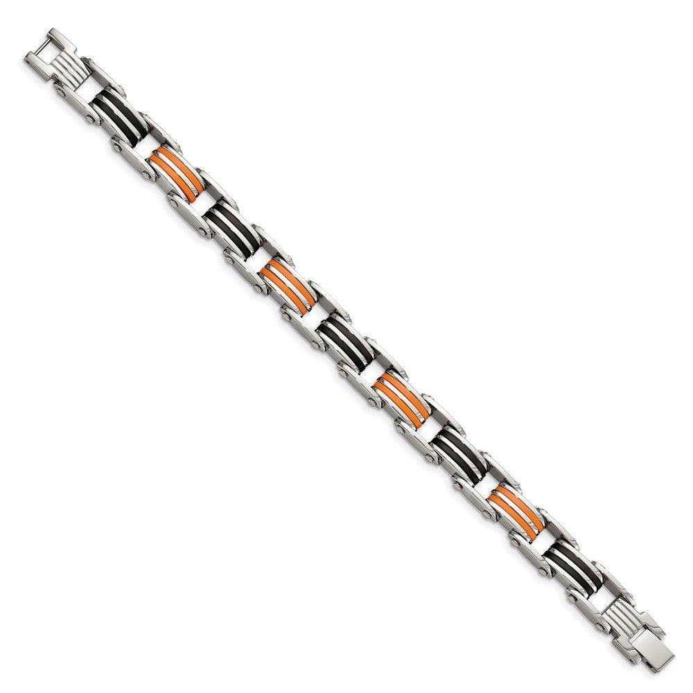 Alternate view of the Men&#39;s 10mm Stainless Steel Black and Orange Rubber Bracelet, 8.75 Inch by The Black Bow Jewelry Co.