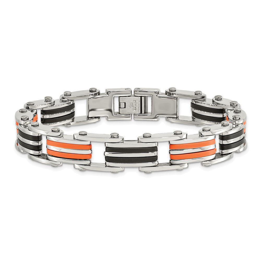 Alternate view of the Men&#39;s 10mm Stainless Steel Black and Orange Rubber Bracelet, 8.75 Inch by The Black Bow Jewelry Co.