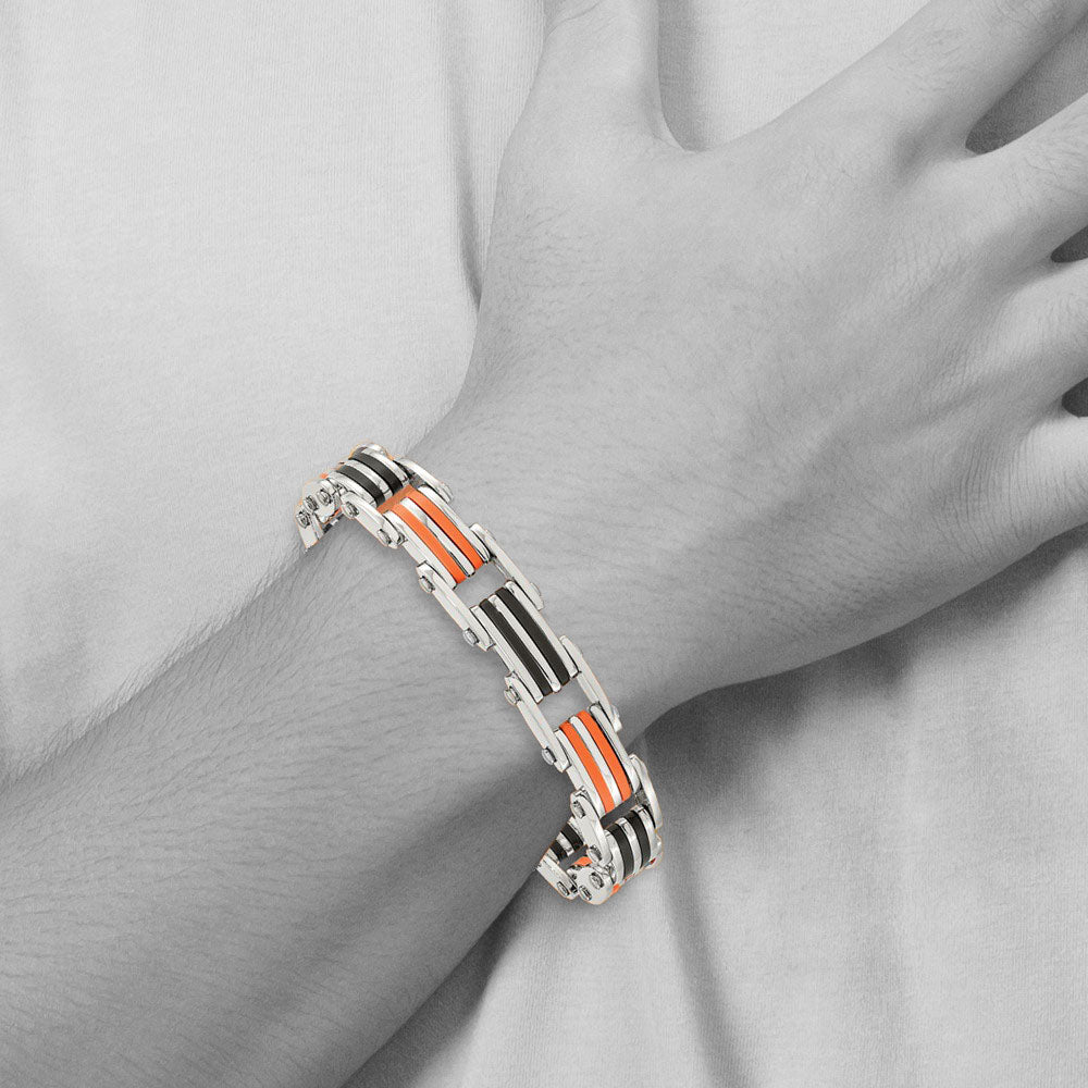 Alternate view of the Men&#39;s 10mm Stainless Steel Black and Orange Rubber Bracelet, 8.75 Inch by The Black Bow Jewelry Co.