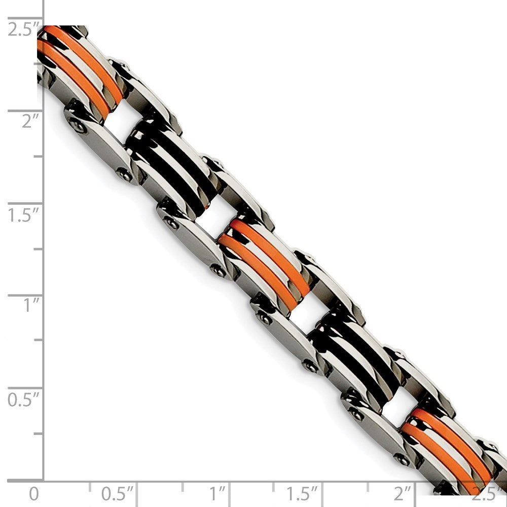 Alternate view of the Men&#39;s 10mm Stainless Steel Black and Orange Rubber Bracelet, 8.75 Inch by The Black Bow Jewelry Co.