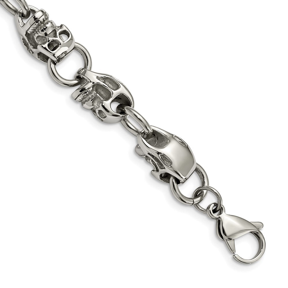 Men&#39;s Stainless Steel Skull Bracelet, 8.75 Inch, Item B8286 by The Black Bow Jewelry Co.