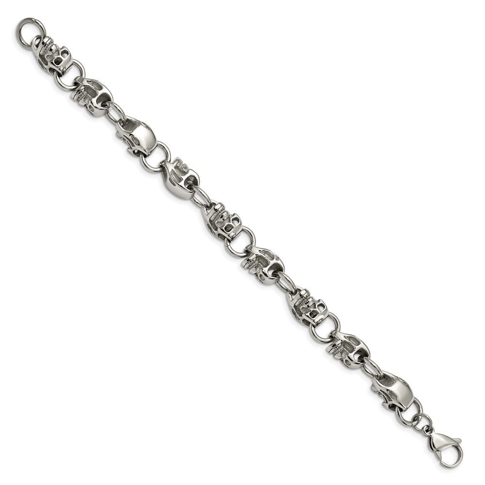 Alternate view of the Men&#39;s Stainless Steel Skull Bracelet, 8.75 Inch by The Black Bow Jewelry Co.