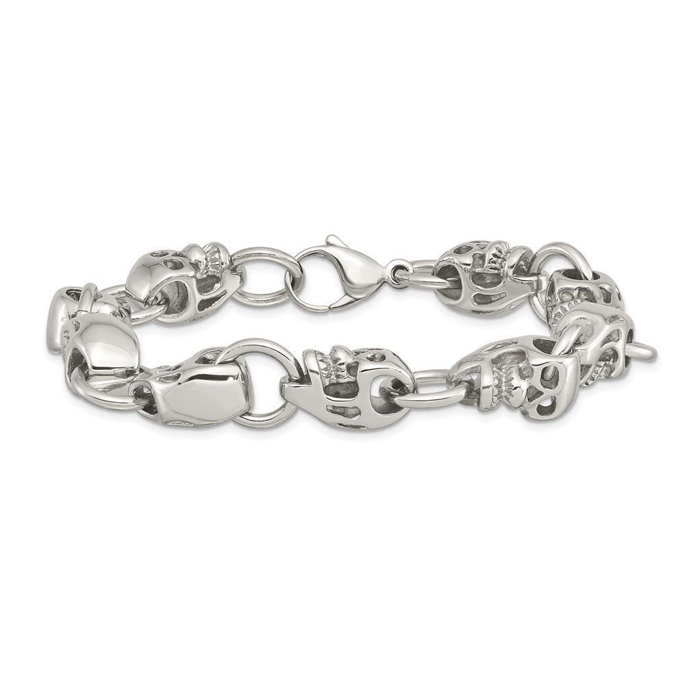 Alternate view of the Men&#39;s Stainless Steel Skull Bracelet, 8.75 Inch by The Black Bow Jewelry Co.