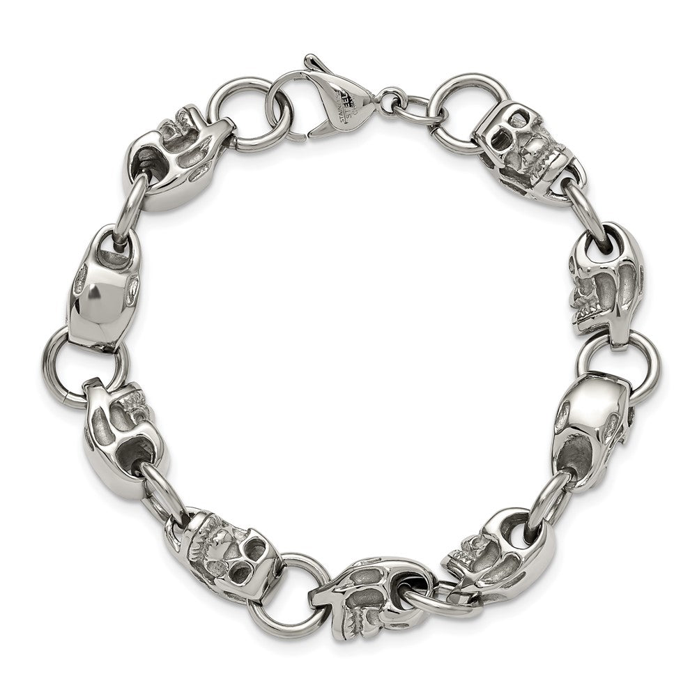 Alternate view of the Men&#39;s Stainless Steel Skull Bracelet, 8.75 Inch by The Black Bow Jewelry Co.