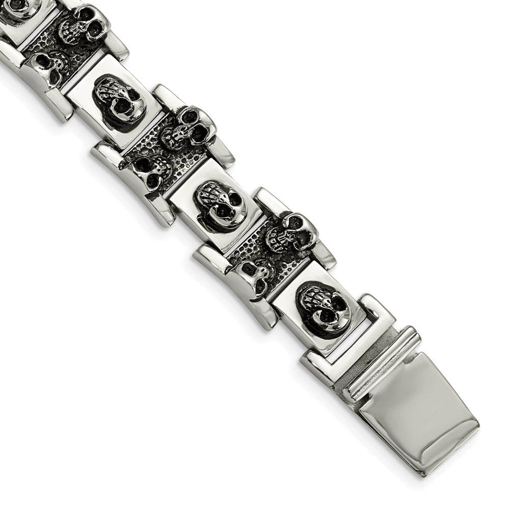 Men's Stainless Steel Skulls Bracelet, 8 Inch, Item B8293 by The Black Bow Jewelry Co.
