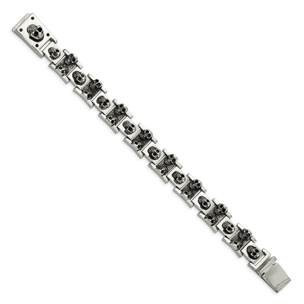 Alternate view of the Men's Stainless Steel Skulls Bracelet, 8 Inch by The Black Bow Jewelry Co.