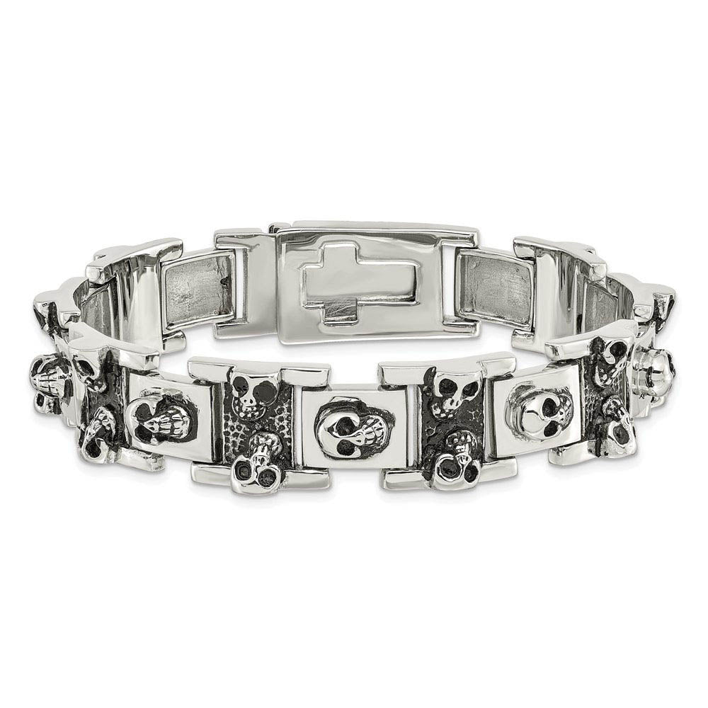 Alternate view of the Men's Stainless Steel Skulls Bracelet, 8 Inch by The Black Bow Jewelry Co.