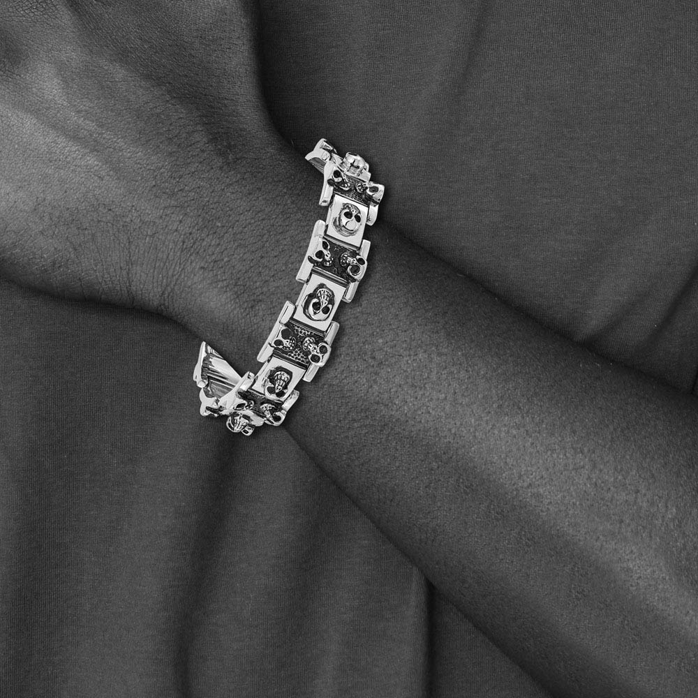 Alternate view of the Men's Stainless Steel Skulls Bracelet, 8 Inch by The Black Bow Jewelry Co.