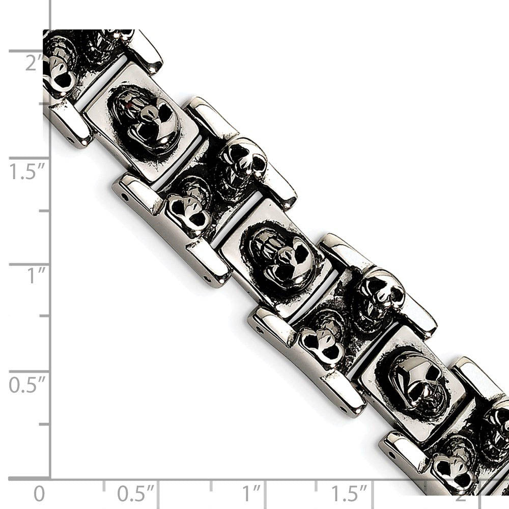 Alternate view of the Men's Stainless Steel Skulls Bracelet, 8 Inch by The Black Bow Jewelry Co.