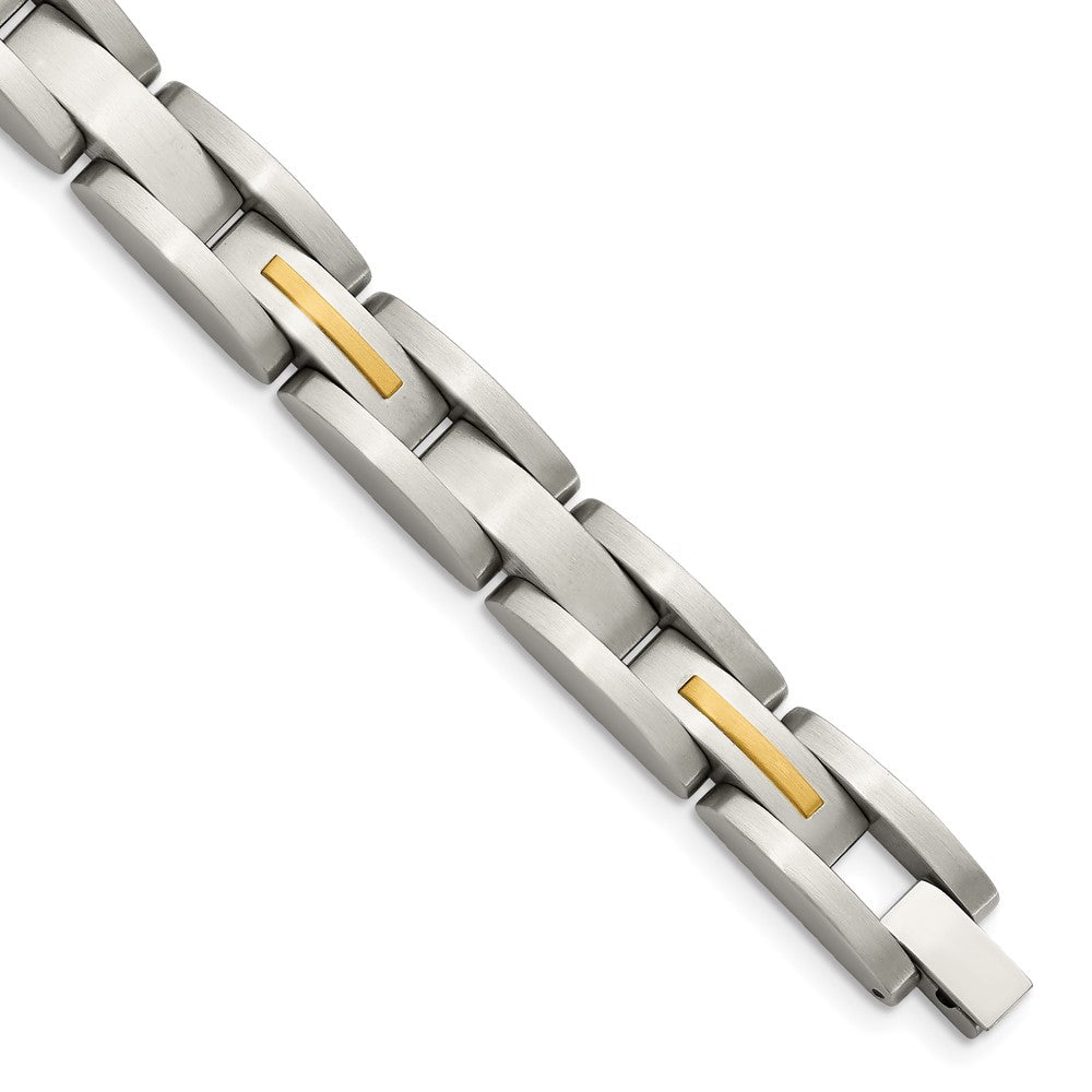 Men&#39;s Stainless Steel &amp; 14k Yellow Gold Inlay Link Bracelet, 8 Inch, Item B8317 by The Black Bow Jewelry Co.