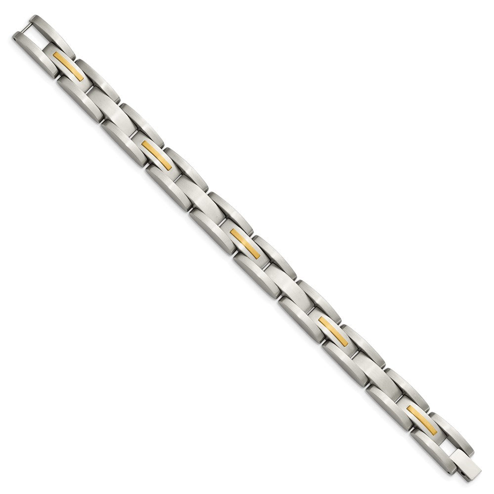 Alternate view of the Men&#39;s Stainless Steel &amp; 14k Yellow Gold Inlay Link Bracelet, 8 Inch by The Black Bow Jewelry Co.