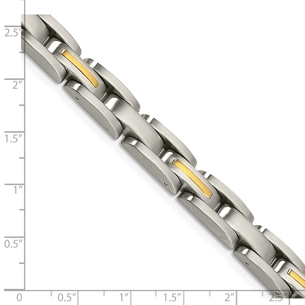 Alternate view of the Men&#39;s Stainless Steel &amp; 14k Yellow Gold Inlay Link Bracelet, 8 Inch by The Black Bow Jewelry Co.