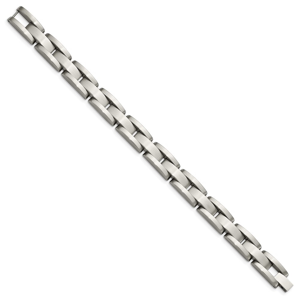 Alternate view of the Men&#39;s Stainless Steel Brushed 9mm Link Bracelet, 8 Inch by The Black Bow Jewelry Co.