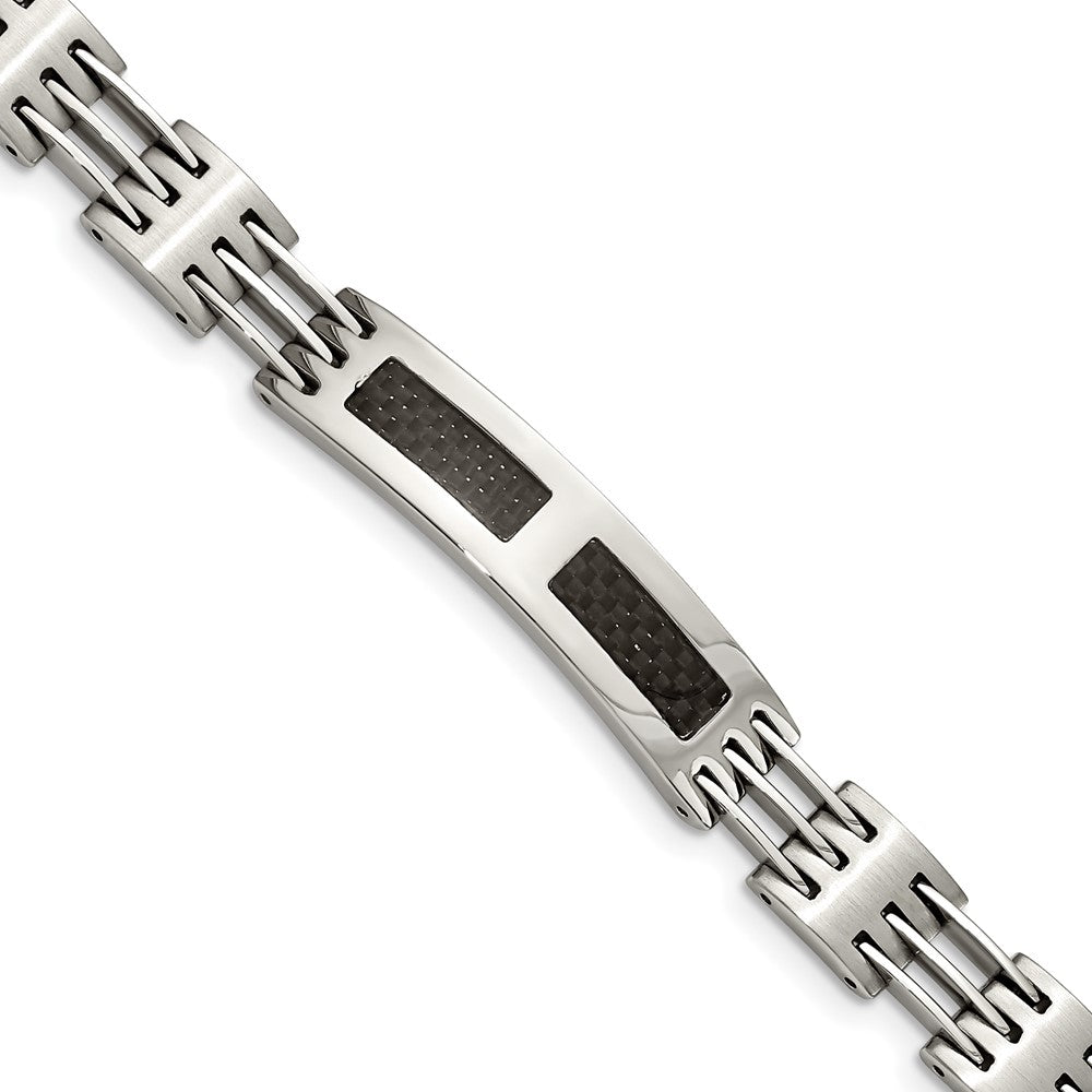 Men&#39;s 10mm Stainless Steel &amp; Carbon Fiber I.D. Bracelet, 8.5 Inch, Item B8321 by The Black Bow Jewelry Co.