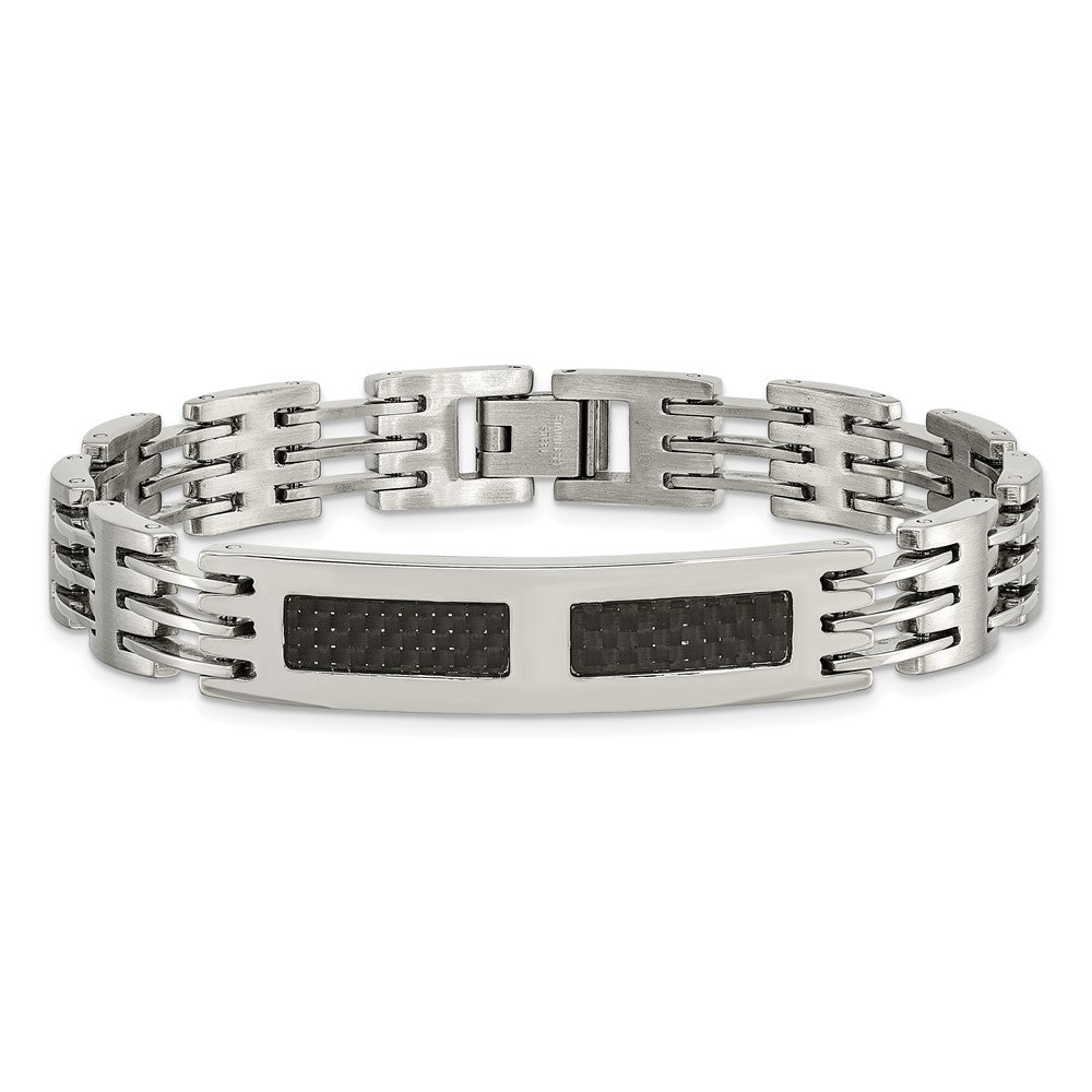 Alternate view of the Men&#39;s 10mm Stainless Steel &amp; Carbon Fiber I.D. Bracelet, 8.5 Inch by The Black Bow Jewelry Co.