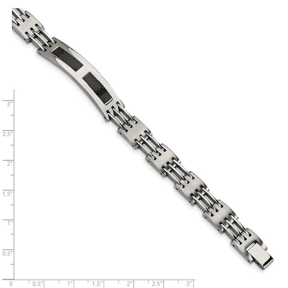 Alternate view of the Men&#39;s 10mm Stainless Steel &amp; Carbon Fiber I.D. Bracelet, 8.5 Inch by The Black Bow Jewelry Co.