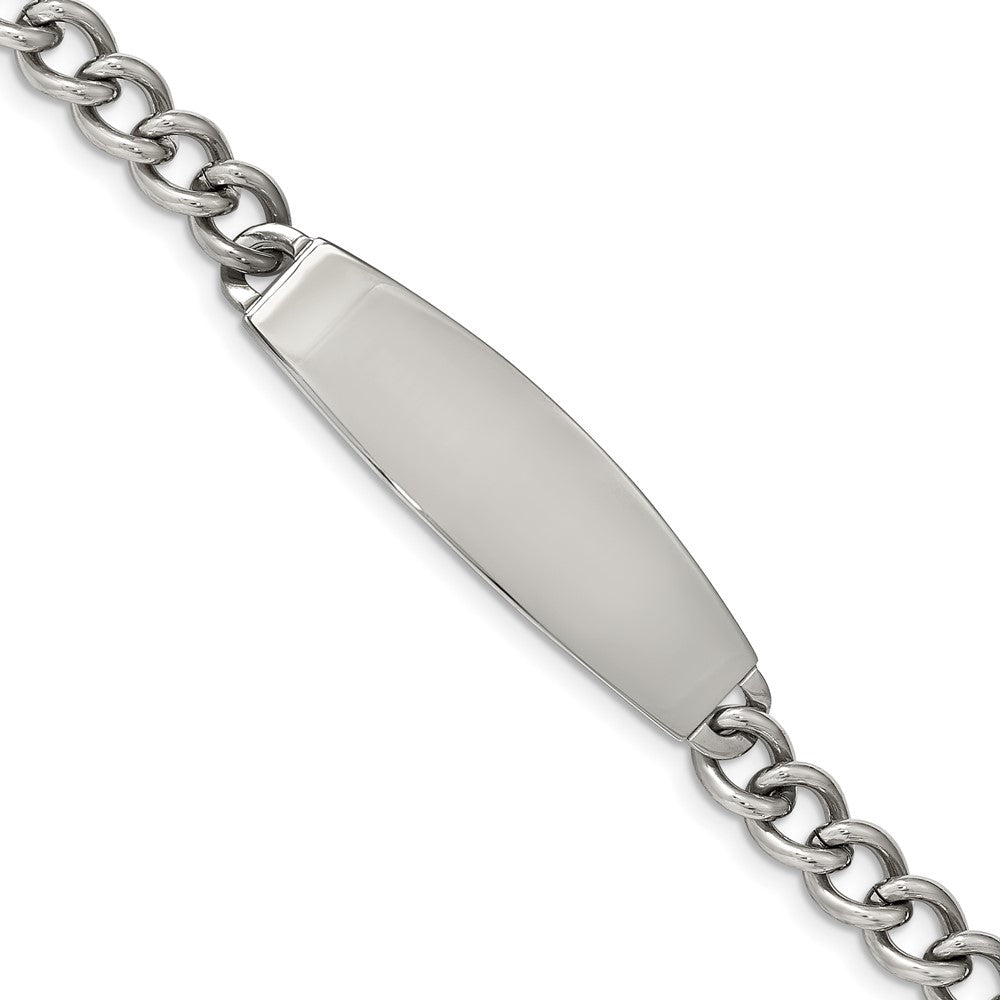 Men&#39;s Stainless Steel Polished Curb Link I.D. Bracelet, 8.5 Inch, Item B8333 by The Black Bow Jewelry Co.