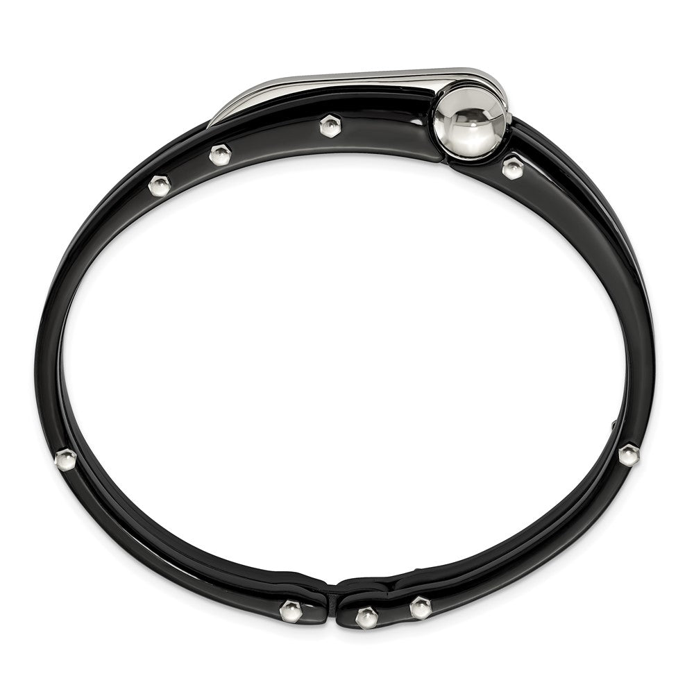 Alternate view of the Men&#39;s Two Tone Stainless Steel &amp; Black Pvc 10mm Hinged Bangle Bracelet by The Black Bow Jewelry Co.