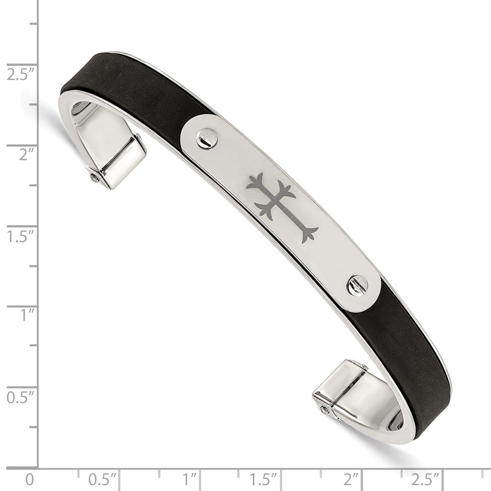 Alternate view of the Men&#39;s Stainless Steel and Black Rubber 8mm Cross Cuff Bracelet by The Black Bow Jewelry Co.