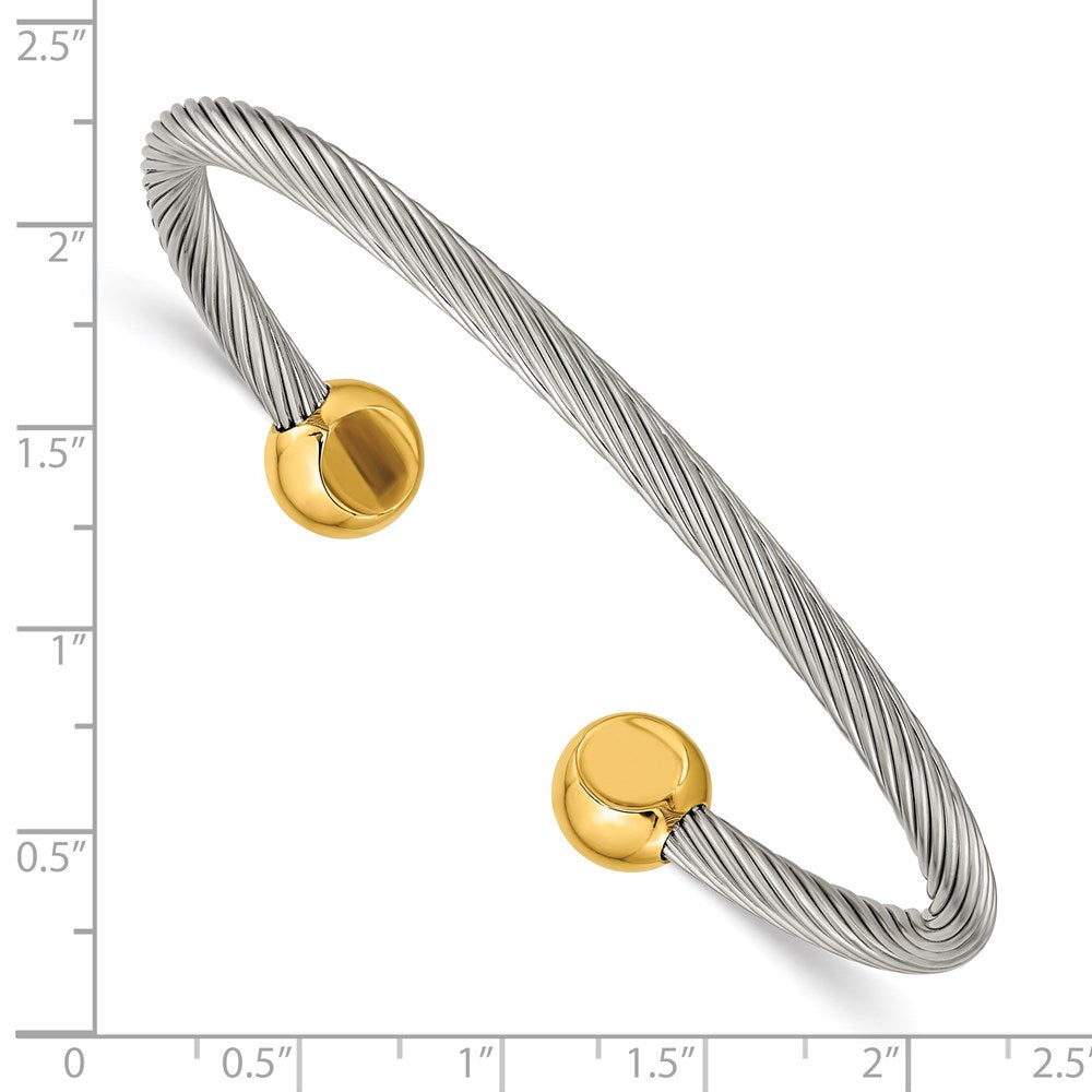 Alternate view of the Men&#39;s Stainless Steel and Gold Tone Accent 10mm Cuff Bangle Bracelet by The Black Bow Jewelry Co.