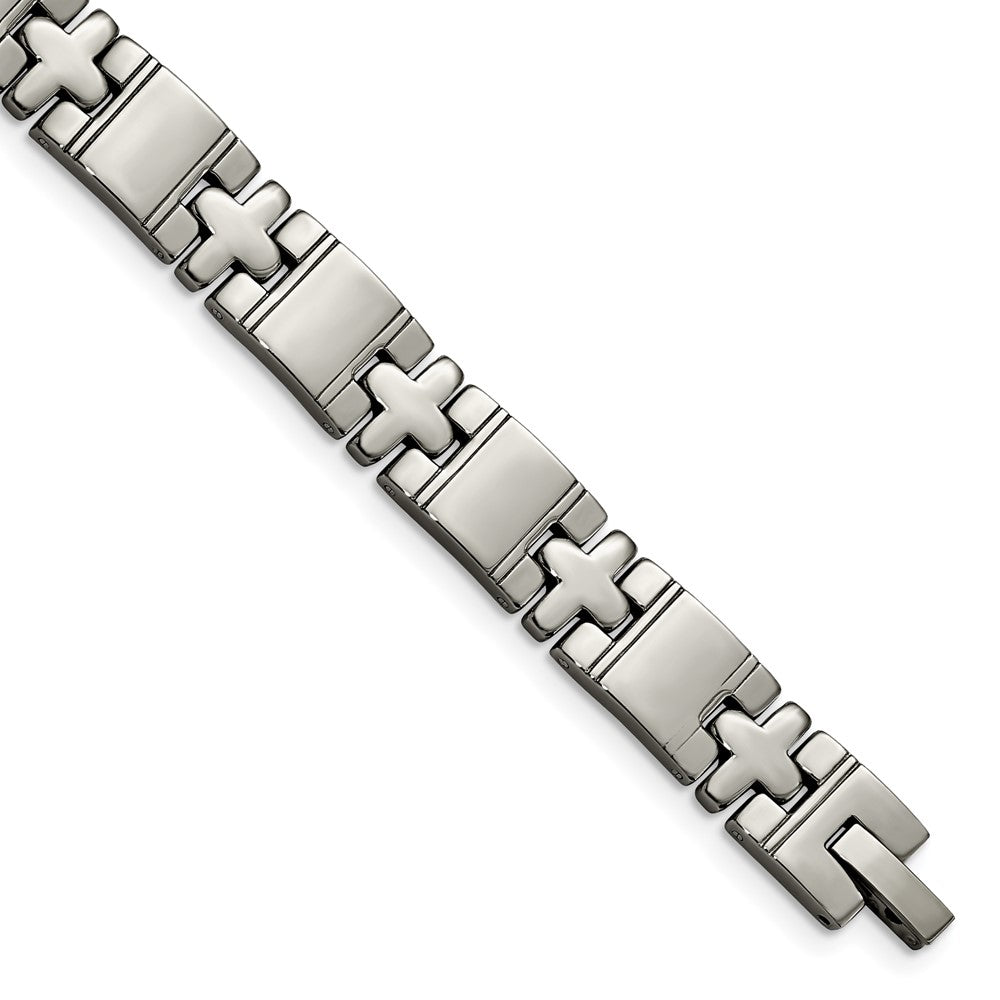 9mm Men's Polished Titanium Cross Link Bracelet, Item B8377 by The Black Bow Jewelry Co.