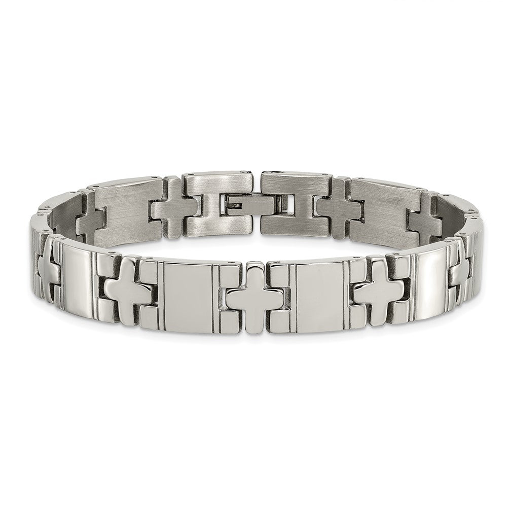 Alternate view of the 9mm Men&#39;s Polished Titanium Cross Link Bracelet by The Black Bow Jewelry Co.