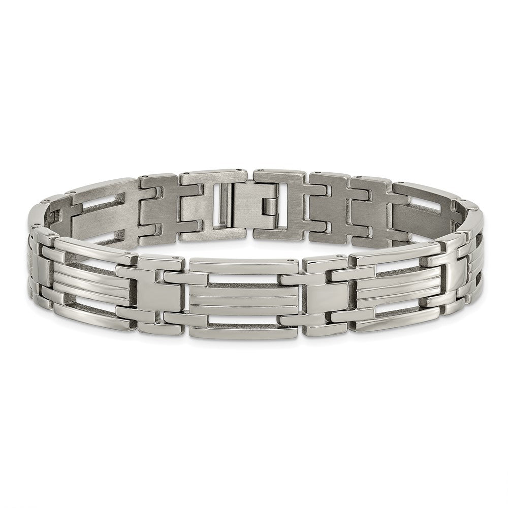 Alternate view of the 12mm Multi-Finish Titanium Link Bracelet - 8.75 Inch by The Black Bow Jewelry Co.