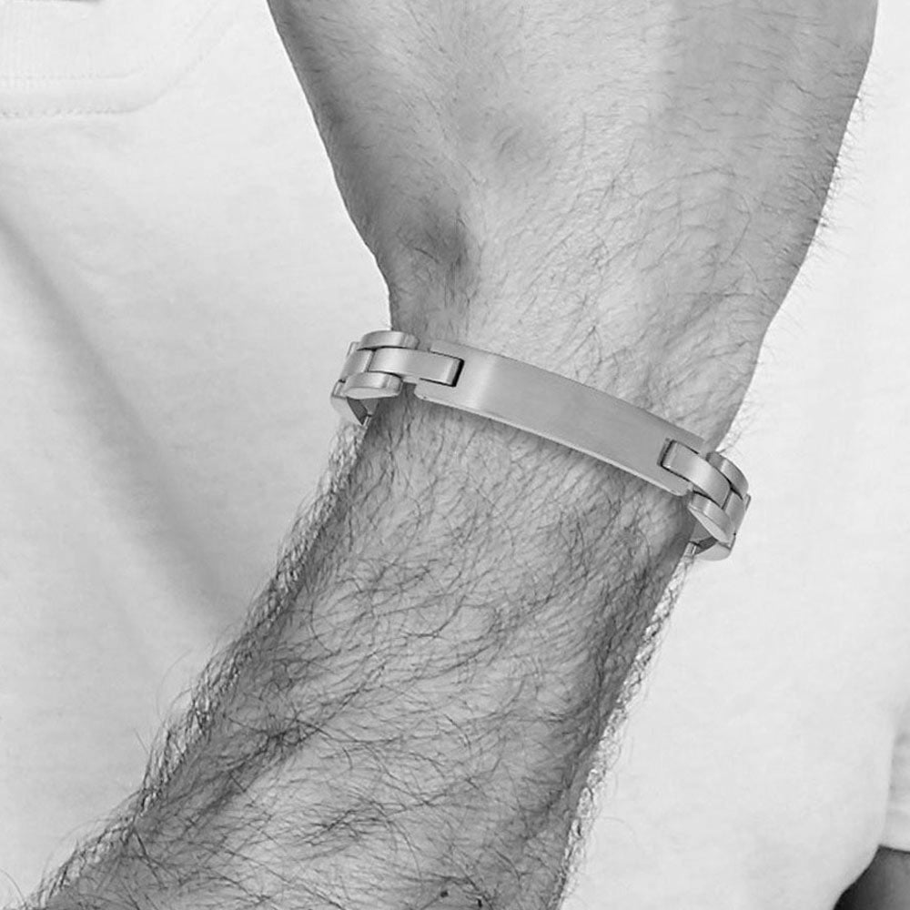 Alternate view of the Men&#39;s 10mm Engravable I.D. Titanium Satin Link Bracelet - 8.75 Inch by The Black Bow Jewelry Co.