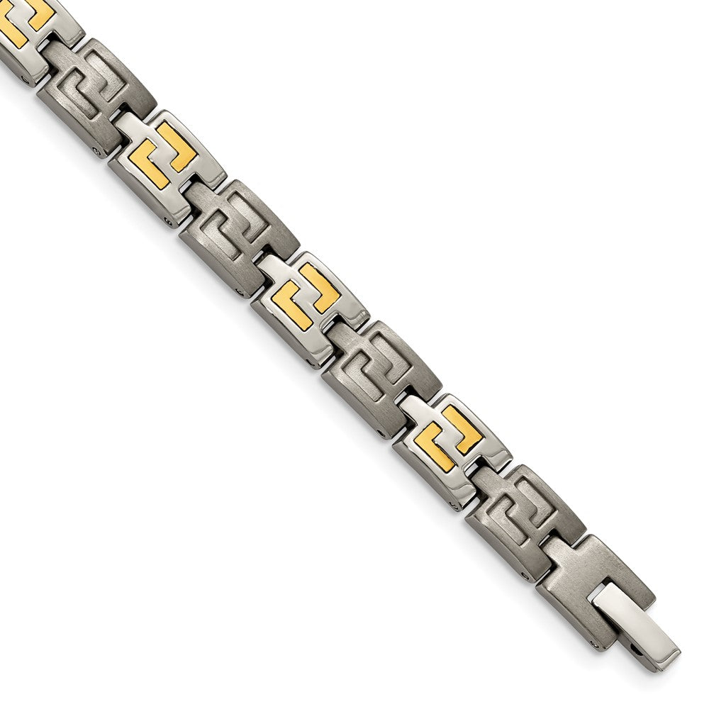 8mm 14k Gold Inlay and Titanium Link Bracelet - 8.5 Inch, Item B8388 by The Black Bow Jewelry Co.