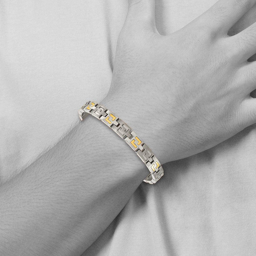 Alternate view of the 8mm 14k Gold Inlay and Titanium Link Bracelet - 8.5 Inch by The Black Bow Jewelry Co.