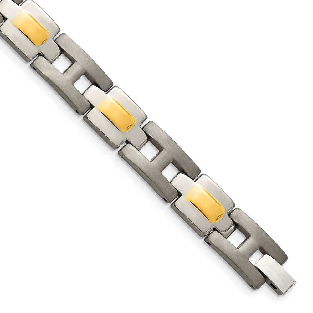 10mm Men's Titanium and Gold Tone Bracelet, 9 Inch, Item B8390 by The Black Bow Jewelry Co.