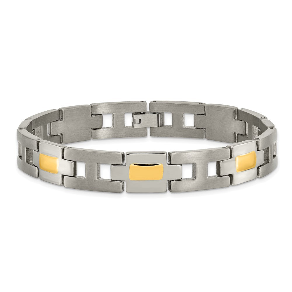 Alternate view of the 10mm Men&#39;s Titanium and Gold Tone Bracelet, 9 Inch by The Black Bow Jewelry Co.