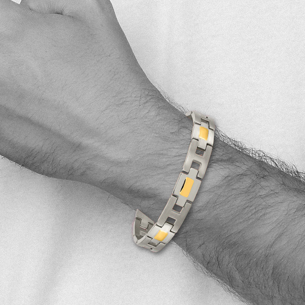 Alternate view of the 10mm Men&#39;s Titanium and Gold Tone Bracelet, 9 Inch by The Black Bow Jewelry Co.