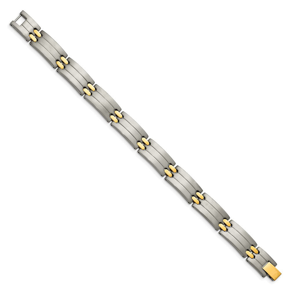 Alternate view of the Men&#39;s 11mm Titanium and Gold Tone Solid Link Bracelet - 8.5 Inch by The Black Bow Jewelry Co.