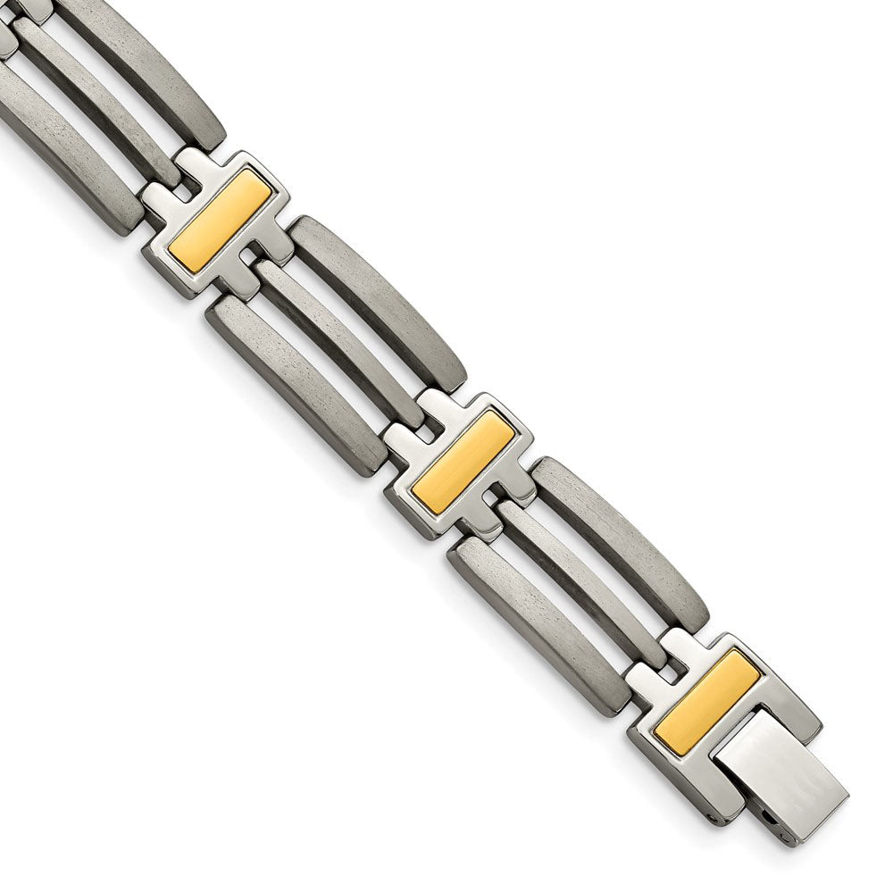 Men&#39;s 11mm Titanium and Gold Tone Open Link Bracelet - 8.5 Inch, Item B8392 by The Black Bow Jewelry Co.