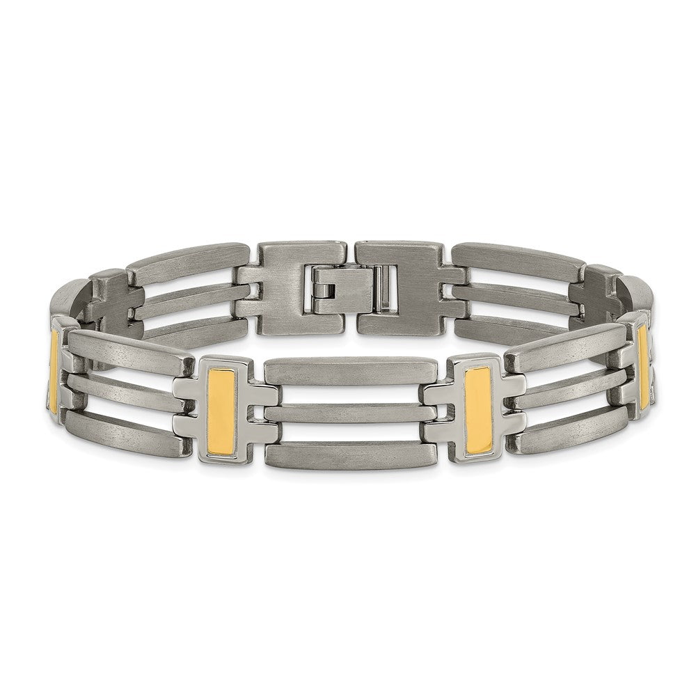 Alternate view of the Men&#39;s 11mm Titanium and Gold Tone Open Link Bracelet - 8.5 Inch by The Black Bow Jewelry Co.