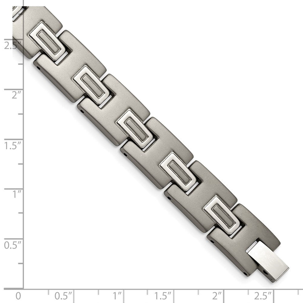 Alternate view of the 11mm Multi-Finish Titanium Satin Link Bracelet - 8.75 Inch by The Black Bow Jewelry Co.