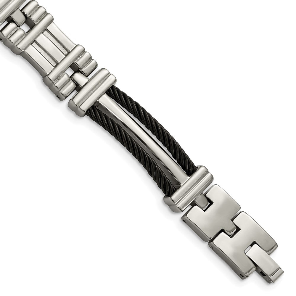 10mm Men&#39;s Titanium and Black Cable Link Bracelet, Item B8399 by The Black Bow Jewelry Co.